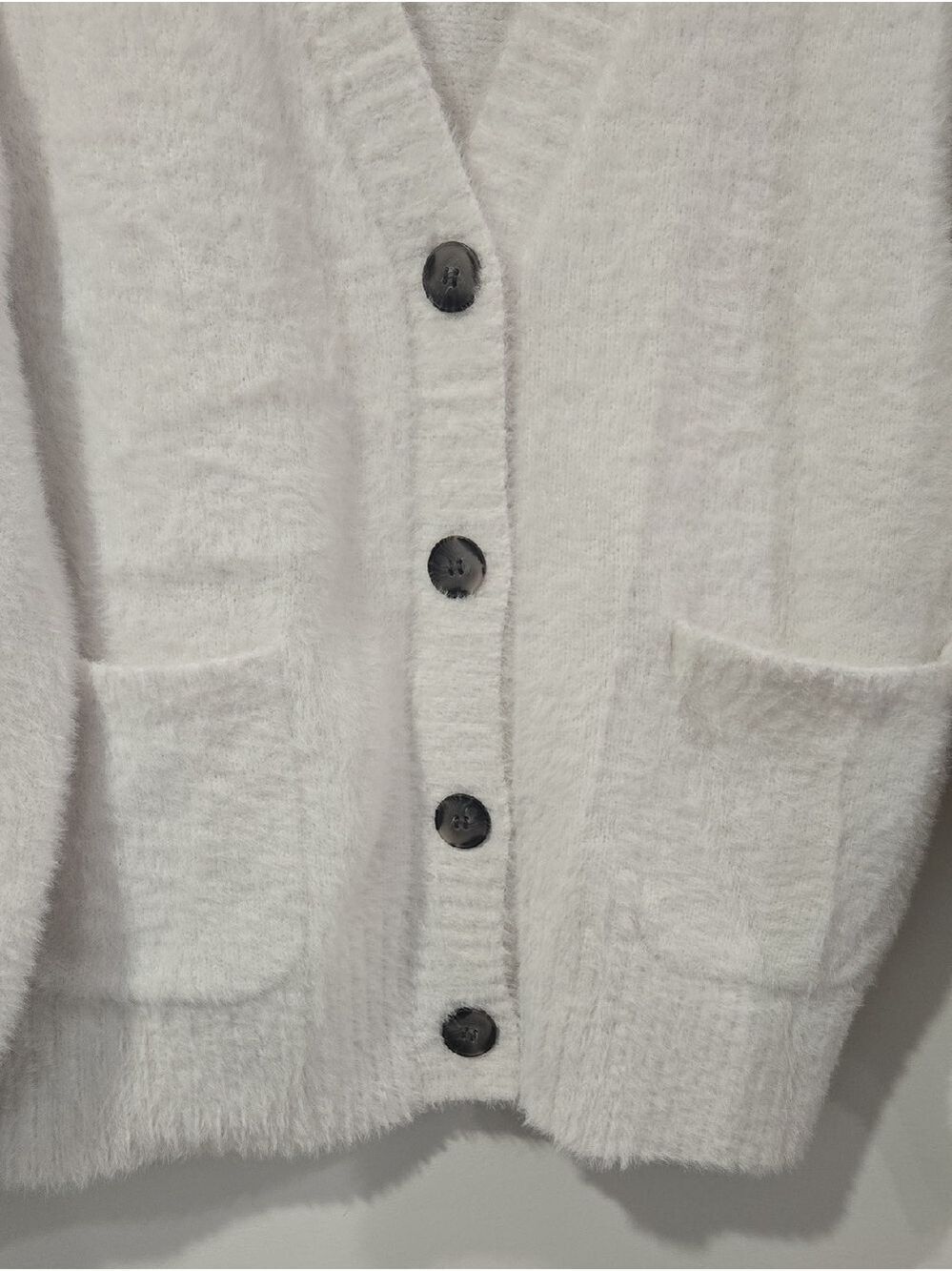 MELISSA NEPTON White Button-Front V-Neck Fuzzy Neutral Cardigan - Picture 6 of 10